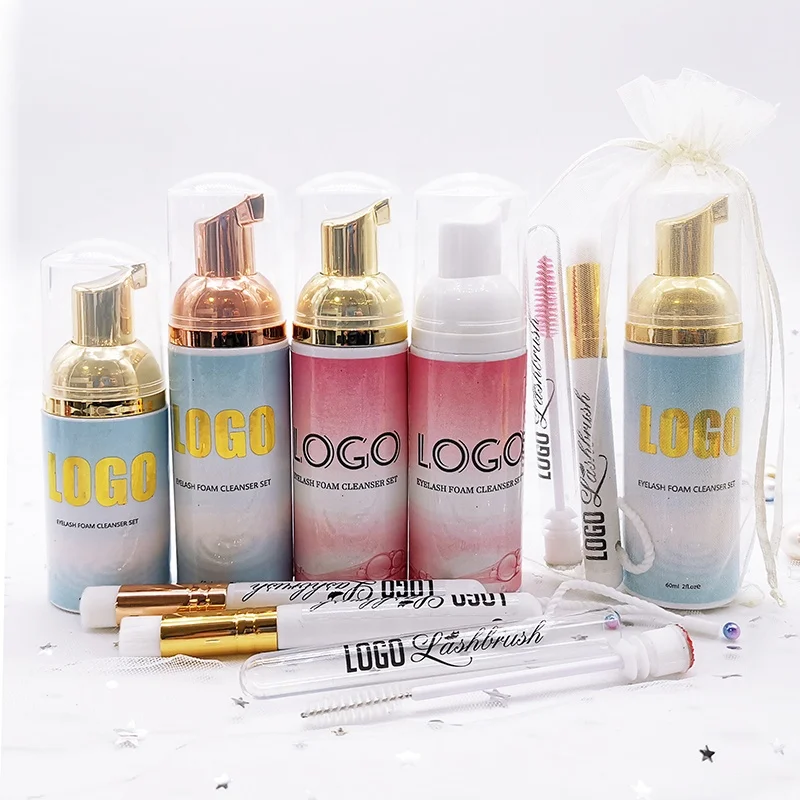 

Own Logo Private Label Eye Lash Foam Lash Shampoo Cleaning Brush Tube Mascara Wands oil free Lash Extension Cleanser Kit, White or transparent