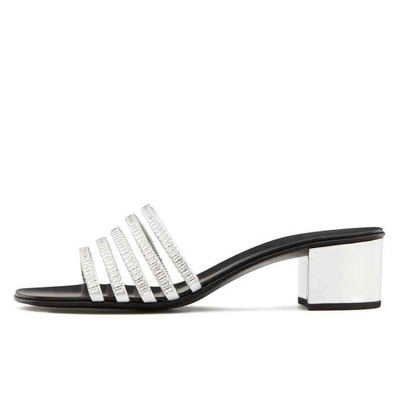 

Luxury Women High Heel Mules Slippers Rhinestone Sandals Block Heels, Black