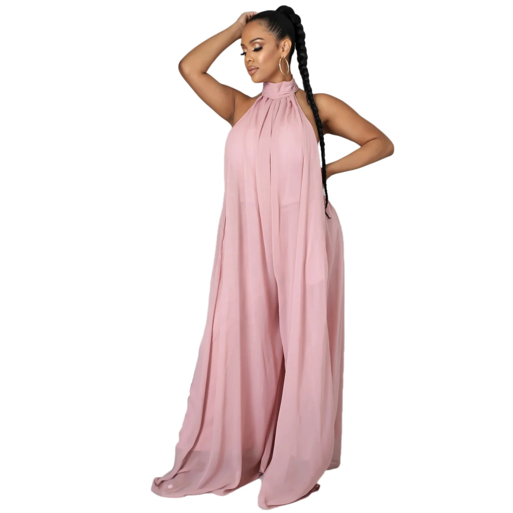 

AI386-9342 9 colors New fashion women's casual chiffon loose backless sexy jumpsuit