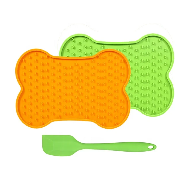 

Anti skidding silicone dog slow eat bowl mat anxiety relief training grooming bath pet lick mat for dogs, Green, orange