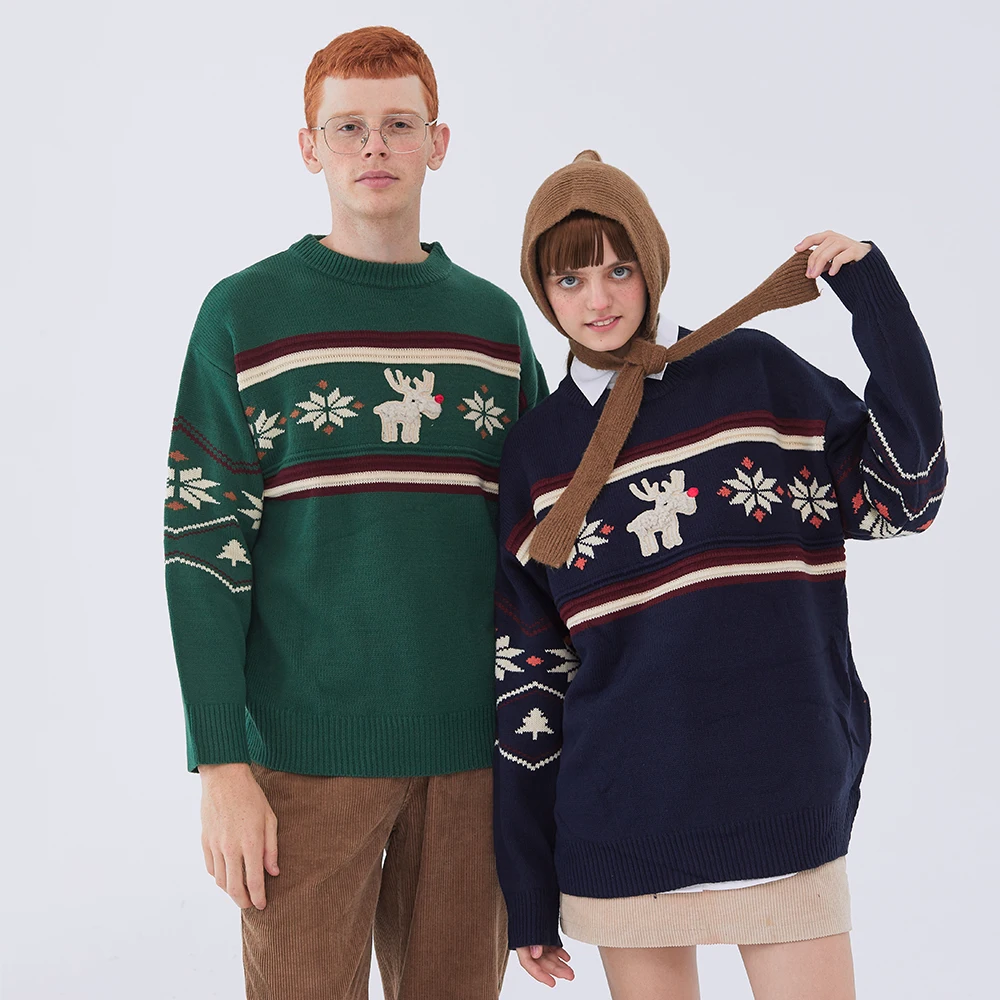 

Christmas cartoon jacquard plus size knit top pullover sweater for women