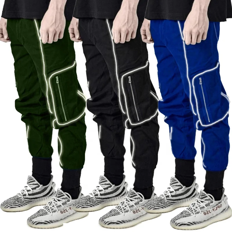 

New arrival Men Pant Hip Hop Jogging Male Clothing Streetwear Pockets Cargo Sweatpant Sport Fashion Reflective Pant Joggers, Colors