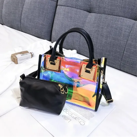 

2pcs Clear Jelly Handbags Waterproof PVC Shoulder Transparent Tote Bag PVC Handbag, As show or customized