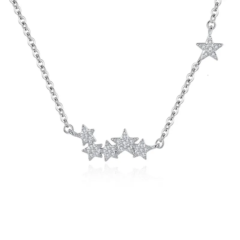 Hot Sale Fashion Jewellery White  zircon Necklaces Women Star 925 Sterling Necklace