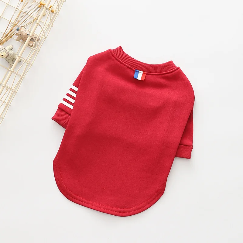 

Wholesale Fashion Trend Sports Pet Dog Clothing Bulldog Classic Solid Color Striped Clothes Dog Pullover T-shirts Cotton Opp Bag