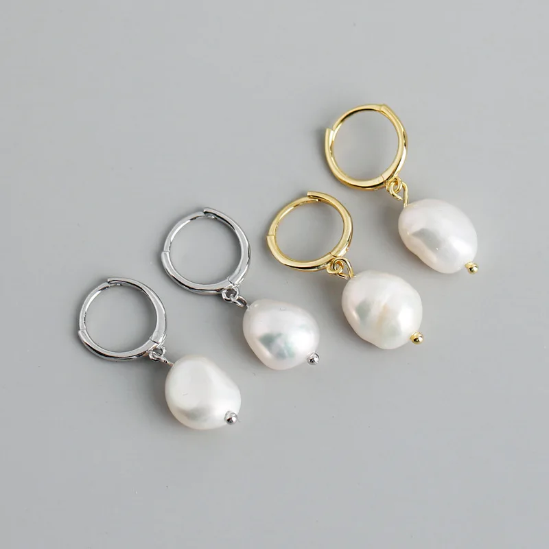

New Classic Simple Design 925 Sterling Silver Mother Freshwater Pearl Circle Hoop Drop Earrings For Women