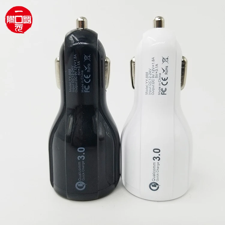 

Wholesale Metal Fast Charger 3.1A USB Adapter Dual 2 Port Universal Mobile Phone USB Qc3.0 Car Charger for iPhone, White
