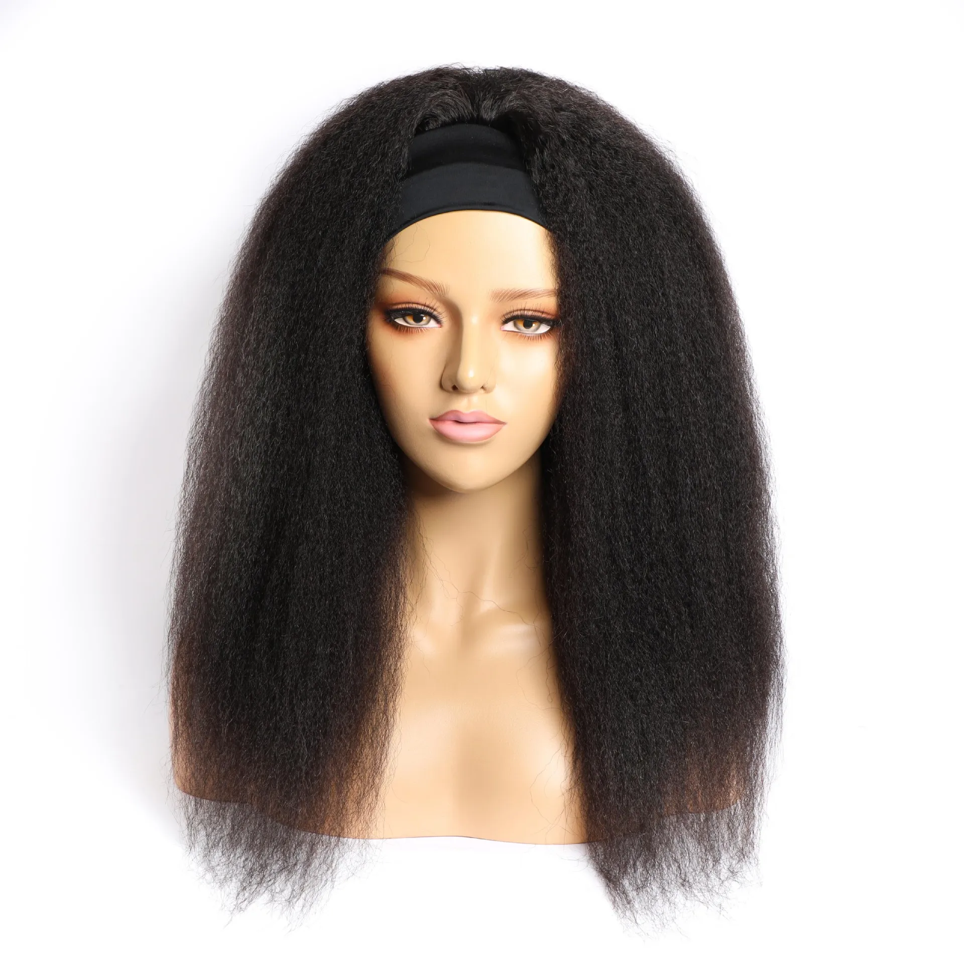 

Wholesale Raw Indian Virgin Remy Human Cuticle Aligned Kinky Curly Hair None Lace Wigs For Black Women Glueless Headband Wig, 1b natural black