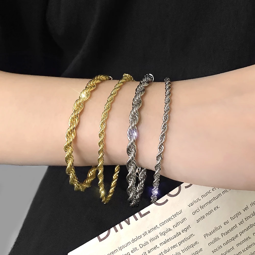 

minimalist jewelry men women waterproof gold rope chain bracelet