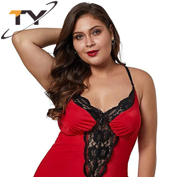 

TYY-C11 Red Venecia Chemise With Lace Trim Plus Size Lingerie Fat Women, Customized