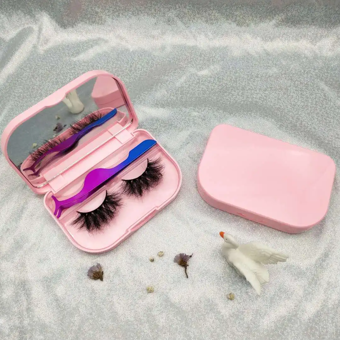 

LashesWholesale Vendor 3d Mink Eyelashes With Glue And Tweezer Magnetic Eyelash Box Lash Case With Mirror, Black