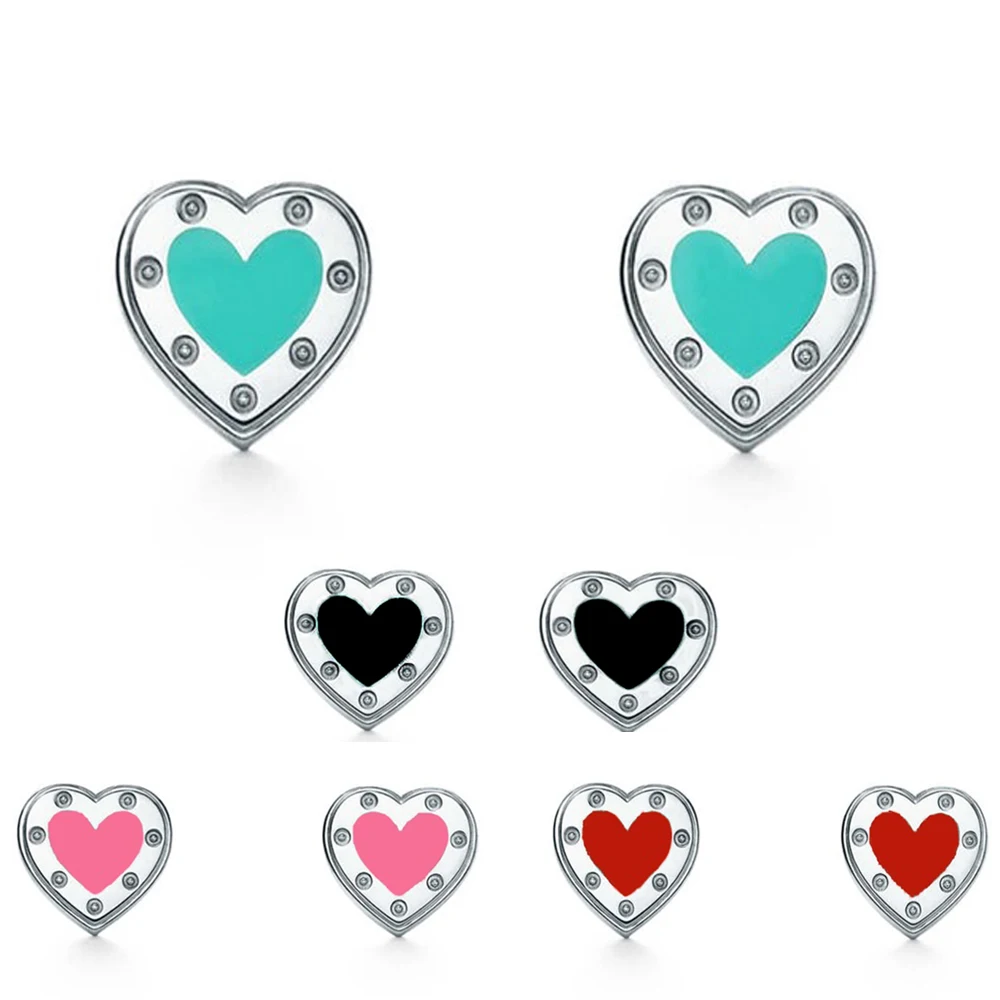 

loves Earrings 925 Silver Earrings Women love Stud Earing Heart Blue enamel Luxury Earrings Original brand Logo Fashion Jewelry