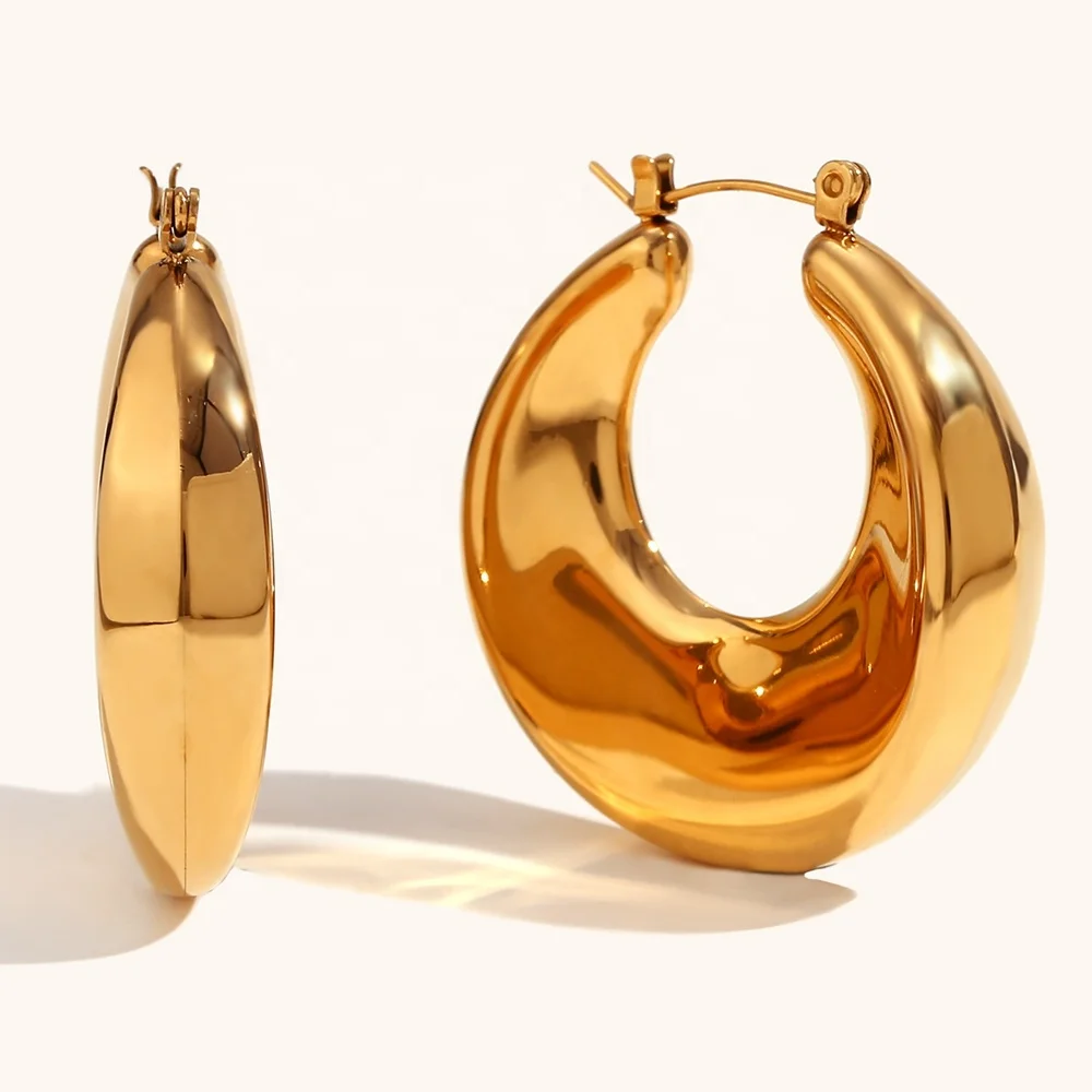 

Ding Ran 18K Gold Plated Hollow Out Hoop Earrings Tarnish Free Stainless Steel Jewelry