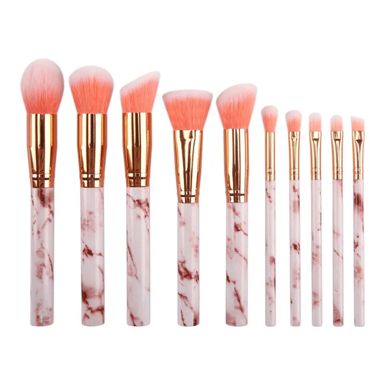 2020 2019 wholesale 10 pcs marble luxury vegan professional custom Private label makeupbrush makeup brushes bag set with holder