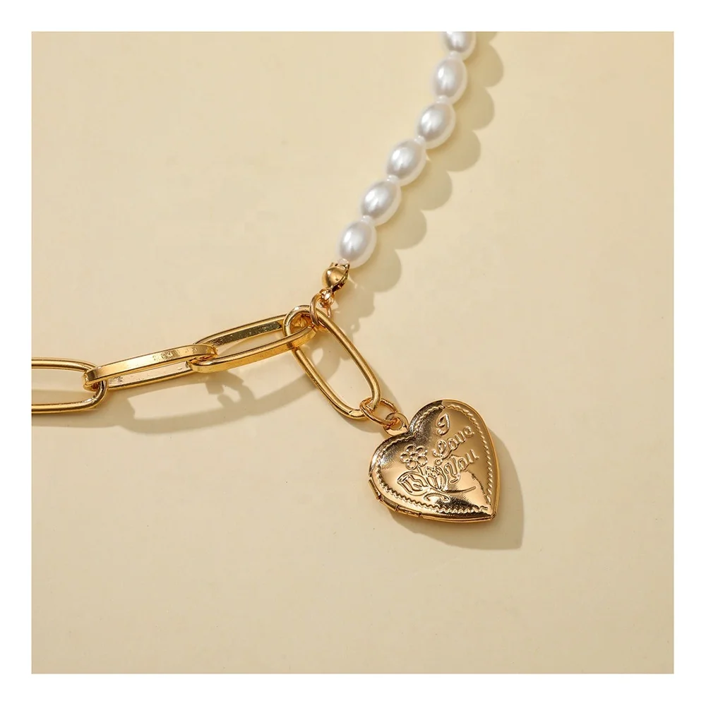 

Bar Chain Necklace Locket Pendant Will Photo 2021 Mother's Day Gift Pearl Love Locket Pendant Necklace Lady