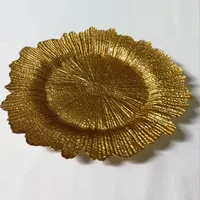 

Cheap wholesale fancy reef gold colored glass wedding charger plates for restaurant