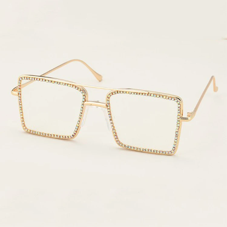 

2020 Fashion sunglasses women Luxury Rhinestone square Sun glasses clear lens sunglasses Vintage Shades lentes de sol