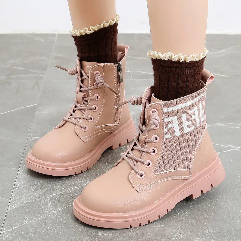

New Arrival Pink Children's Martin Shoes Short boots Girls Boots for Spring Autumn, Beige black pink