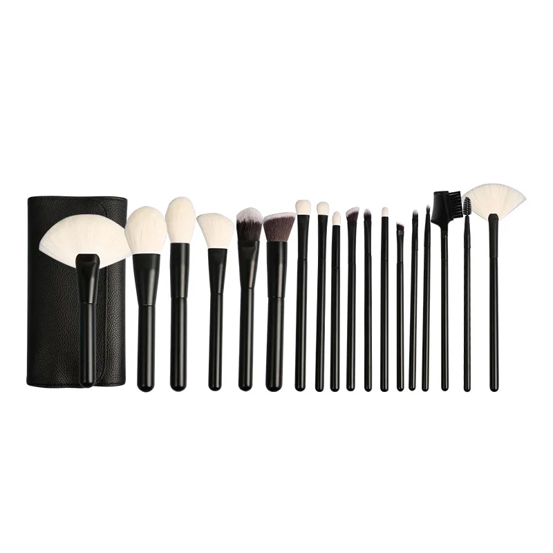 

18pcs Makeup Brush Set Professional Sythetic Hair Wooden Handle Face Eye Makeup Brushes Black With Pu Bag, Multichoice
