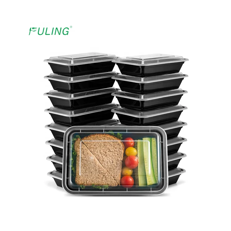 

disposable black base microwaveable to go pp plastic 3cp plate meal prep food packaging trays with clear cover