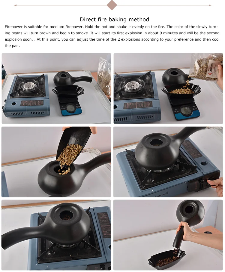 Korean Style Homemade Coffee Roaster Pot Black Ceramic Coffee Roasting