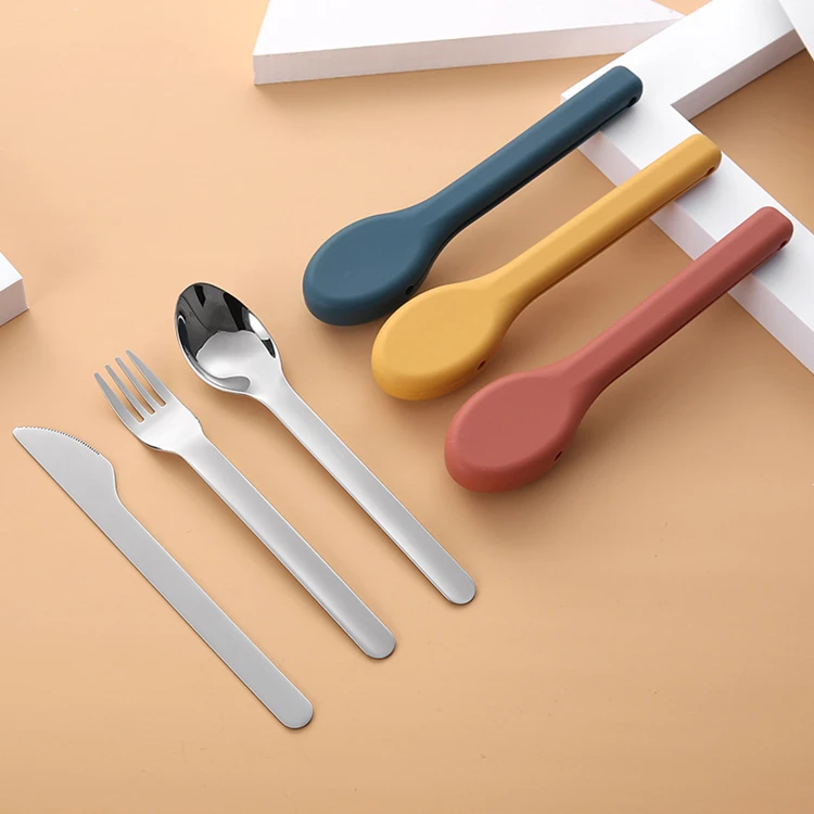 

Portable Stainless Steel Cutlery Set Reusable Travel Cutlery Set with Silicone Case, Natural
