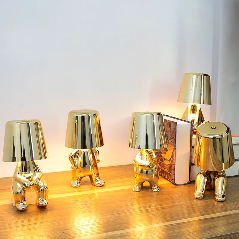 

2022 modern table lamp touch control table lamp Gold Decor Thinker Statue LED Table Lamp with USB Port