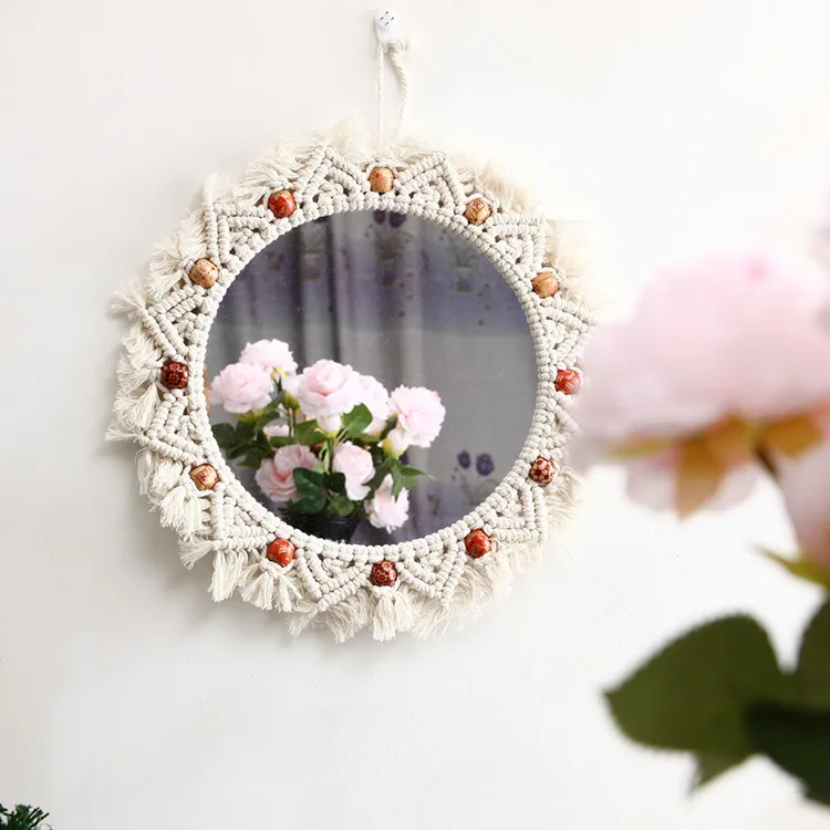 

50% OFF New Creative Hanging Wall Art Decor Handmade Cotton Woven Bohemian Tassel Macrame Mirror, White