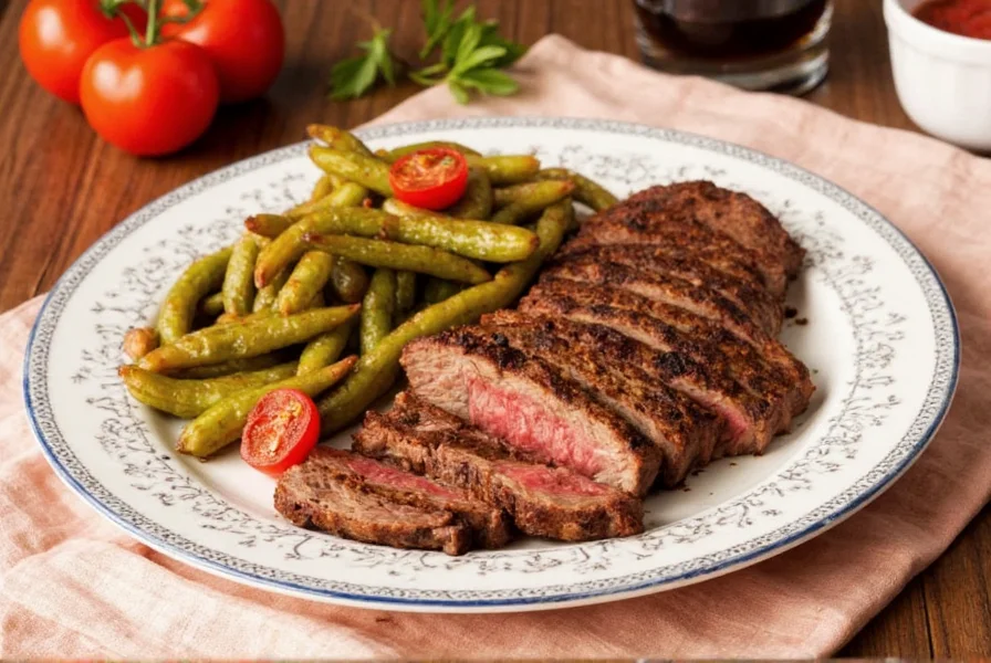 Mediterranean-style skirt steak topped with olives and feta