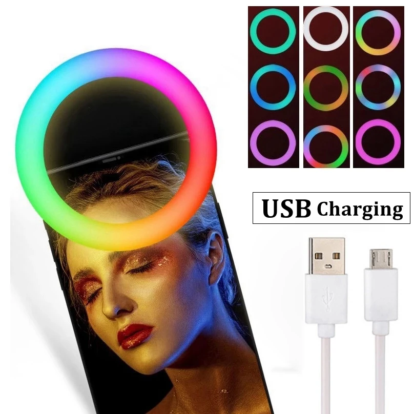 

new Live Selfie Lamp LED live show RG-01 ring cell phone lens lighting small RGB selfie ring light, Rgb colorful