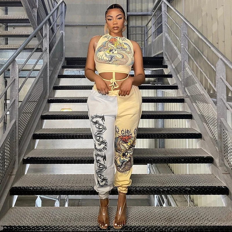 

Sweat Pants For Women 2021 Elastic Waist Straight Casual Women's Pants Trendy Printed Slim Streetwear Outfits Ladies Trousers