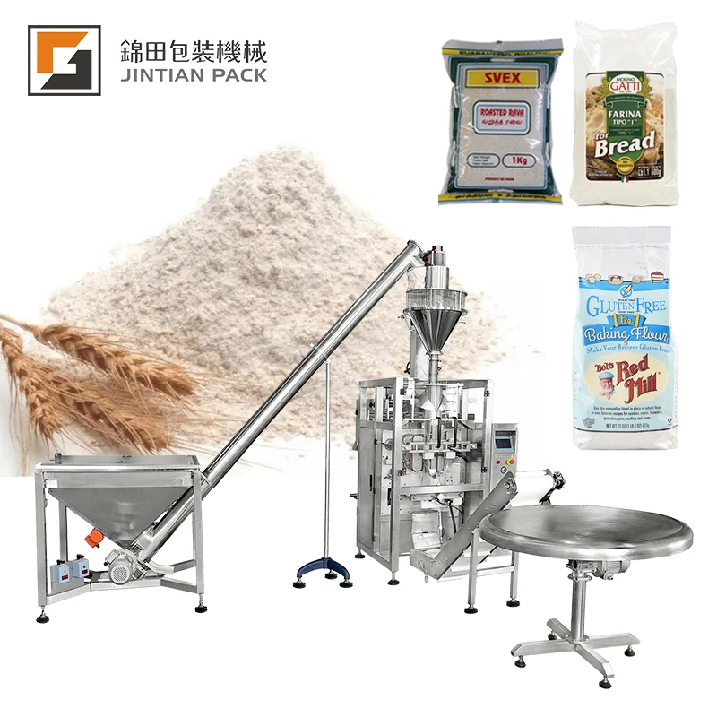 

Servo pulling vertical form fill seal vffs back seal pouch gusset bag corn flour milk powder packing machine