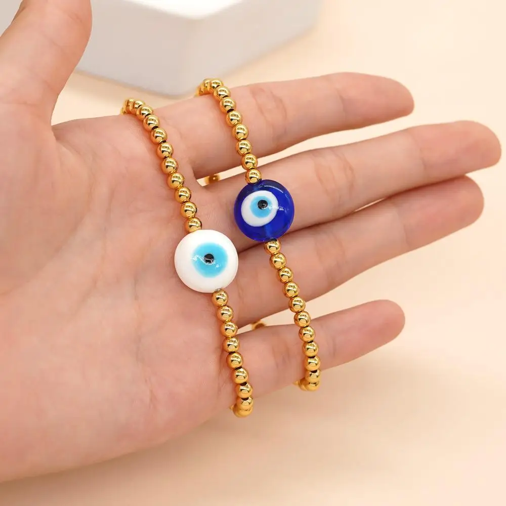 

Boho Jewelry Handmade Glass Turkish Devil Eye Bracelet 18K Gold Plated Beads Blue Evil Eyes Bracelets