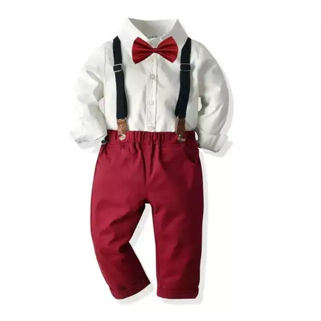 

LY04 Toddler Dress Suit Baby Boys Clothes Sets Bowtie Shirts + Suspenders Pants 3pcs Gentleman Outfits Suits 6 Month - 6 Years