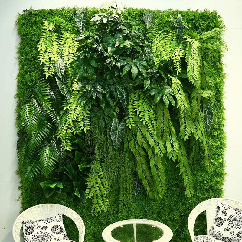 

UV Protection Grass Wall Backdrop Green Foliage Wall Hanging Jungle Style Green Artificial Plant Wall