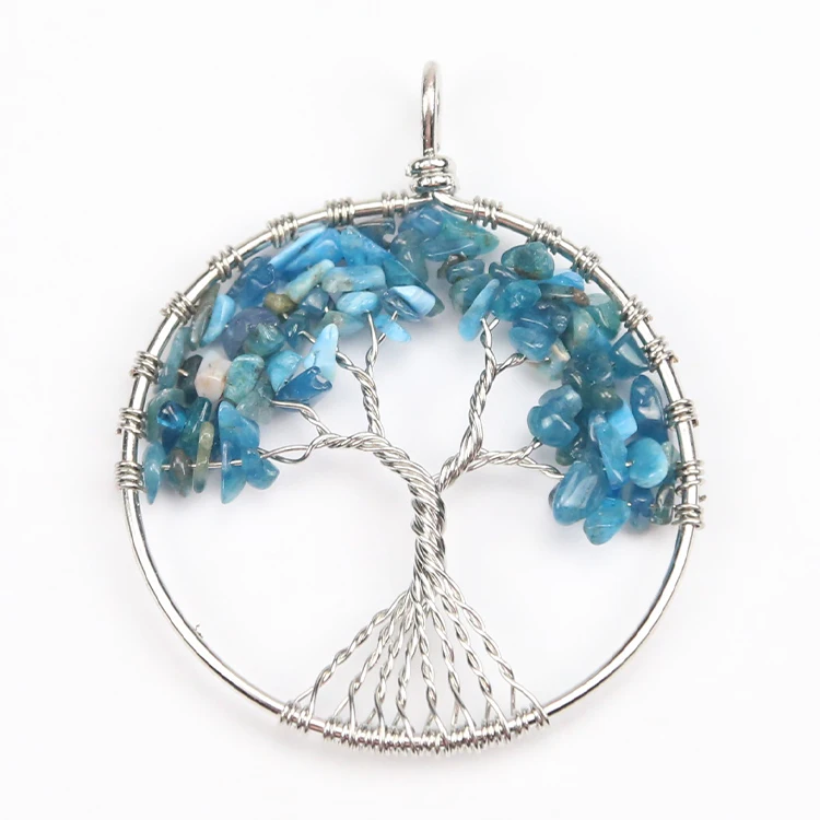 

XuQian Tree of Life Wire Wrapped Pendant Necklace 7 Chakra Healing Crystal Stone Necklaces Natural Gemstone Jewelry for Women