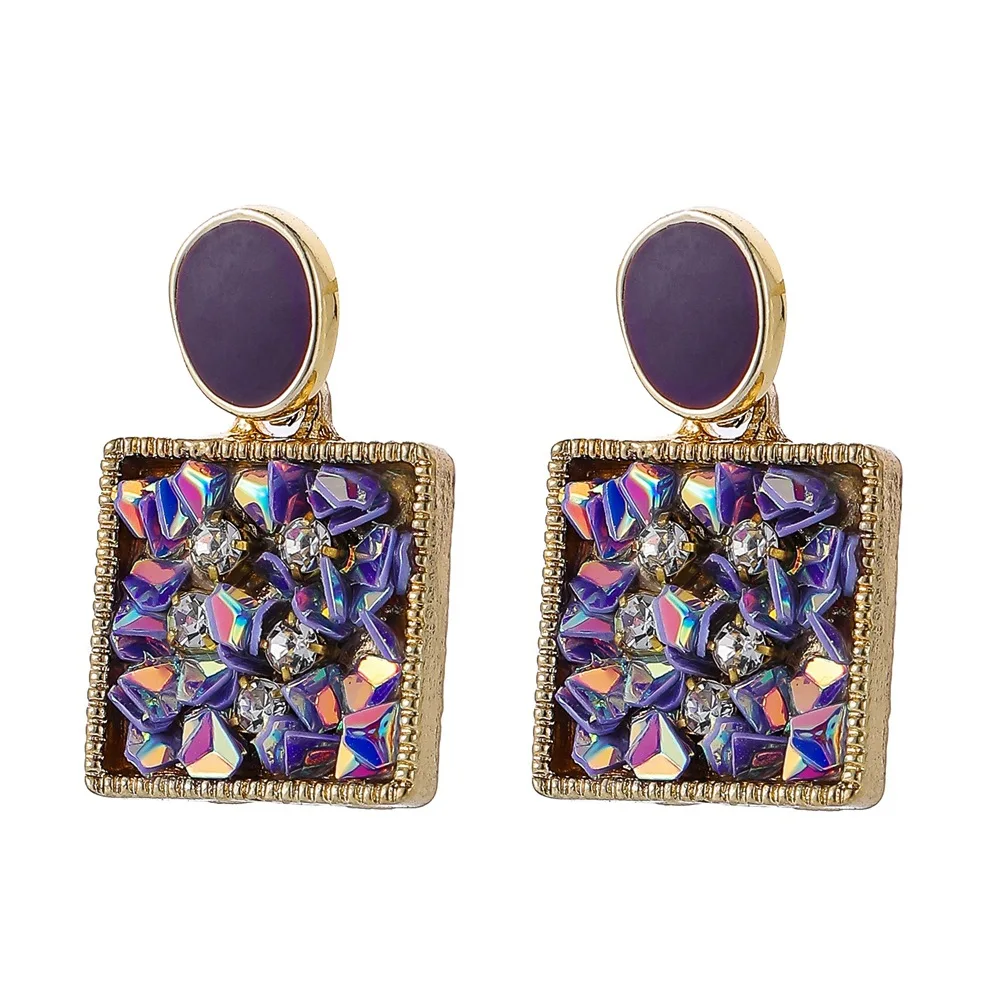 

Fashion New Geometric Square Purple Gravel Earrings Jewelry pendientes mujer temperament Personality Elegant Drop Earrings, Gold