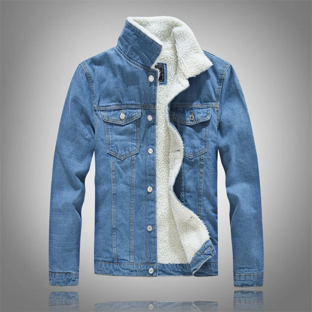 

Light Blue Thick Lamb Wool Coat Men 2020 Winter 3 Colors Denim Jacket, Black/7012 light blue/7011 blue