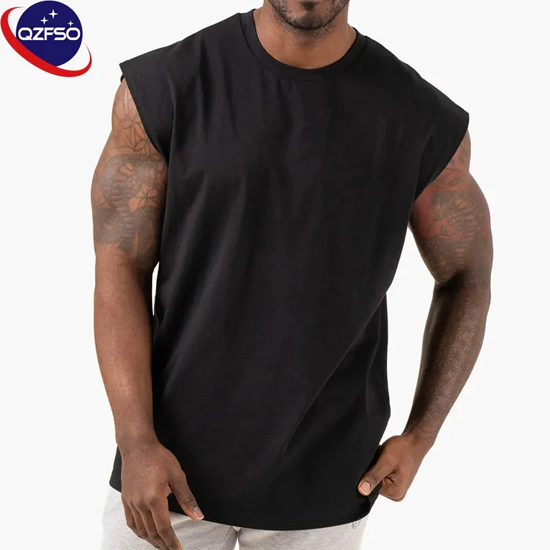Custom logo Muscle Shirt Vest 100% Cotton tank Top for Men Summer Streetwear Breathable Oversized Men Gym Sleeveless T Shirt