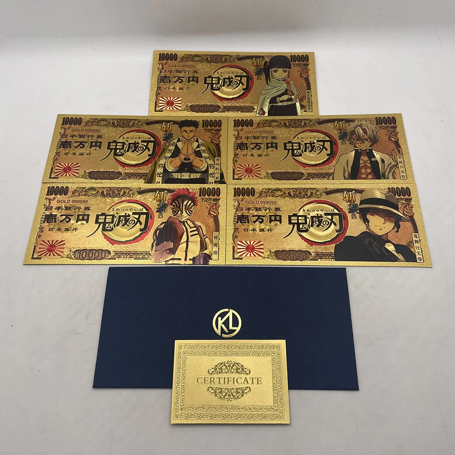 

20 Designs Japan manga demon slayer swords action figure anime Gold Color Banknotes 10000 Yen commemorative Collection Gift