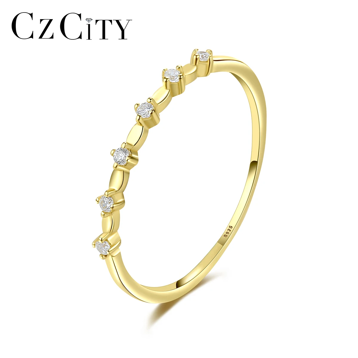 CZCITY 2023 New Trendy 18K Gold Plated Hollow Wave Crystal Jewelry Customized Women Simple Fashion Rings