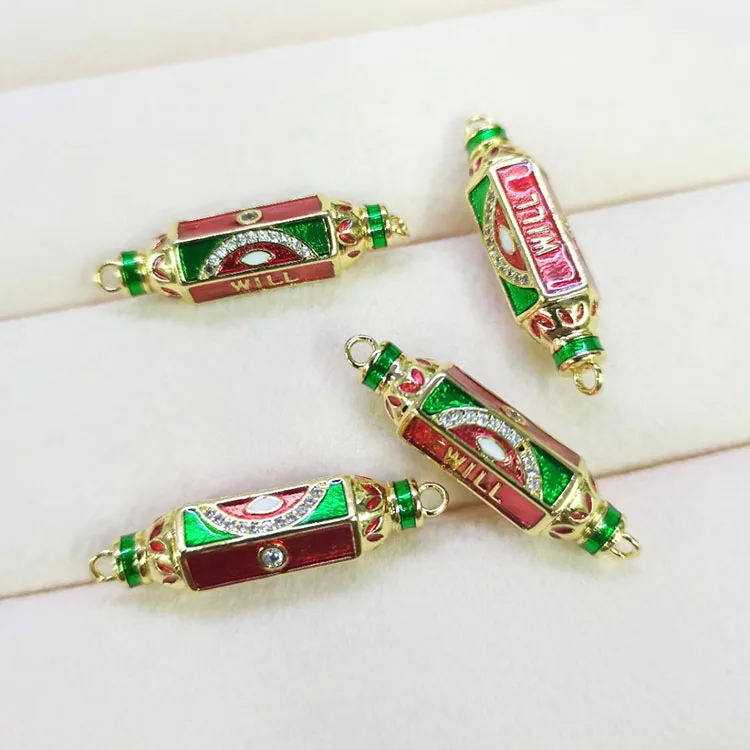 

CZ8431 CZ Micro Pave Colorful Enamel Evil Eyes Tube Spacer Connector Will Word on Hexagon Shape Spacer Beads for Jewelry Making, Gold