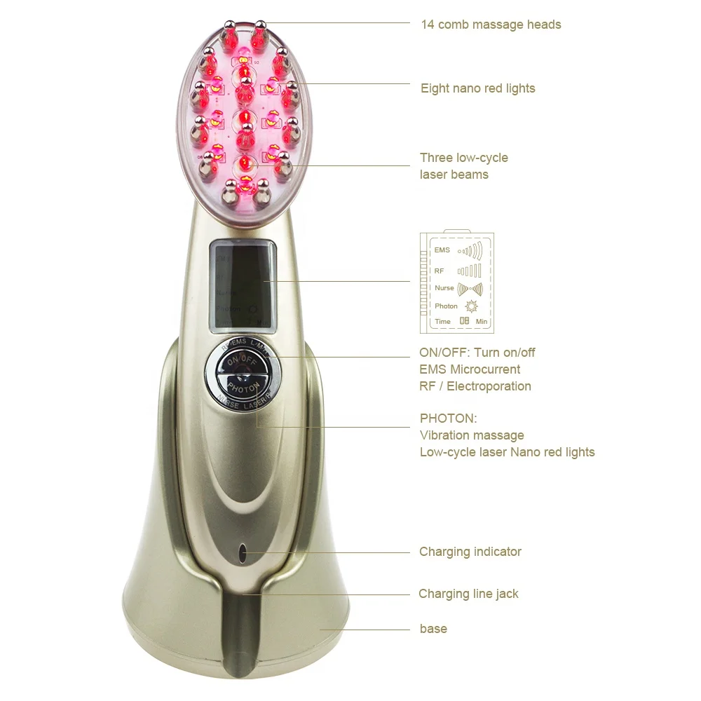 

anti hair loss comb with multi function laser infrad RF EMS head massage