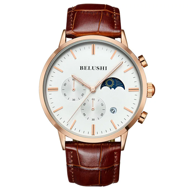 

Watch Men Sports Watches Quartz Moon Phase Date Analogue Chronograph Business Watches Belushi Luxury Watches Top Brand Mens, Multi colors