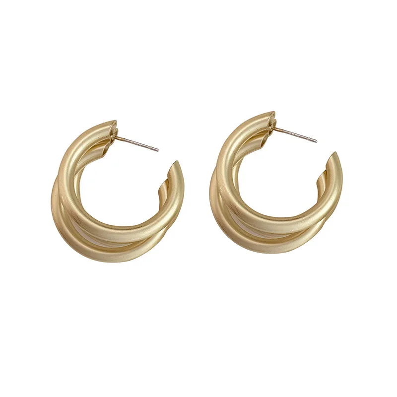 

Ruigang New Arrival Matte Gold Plating Triple Large Circle Stud Earrings