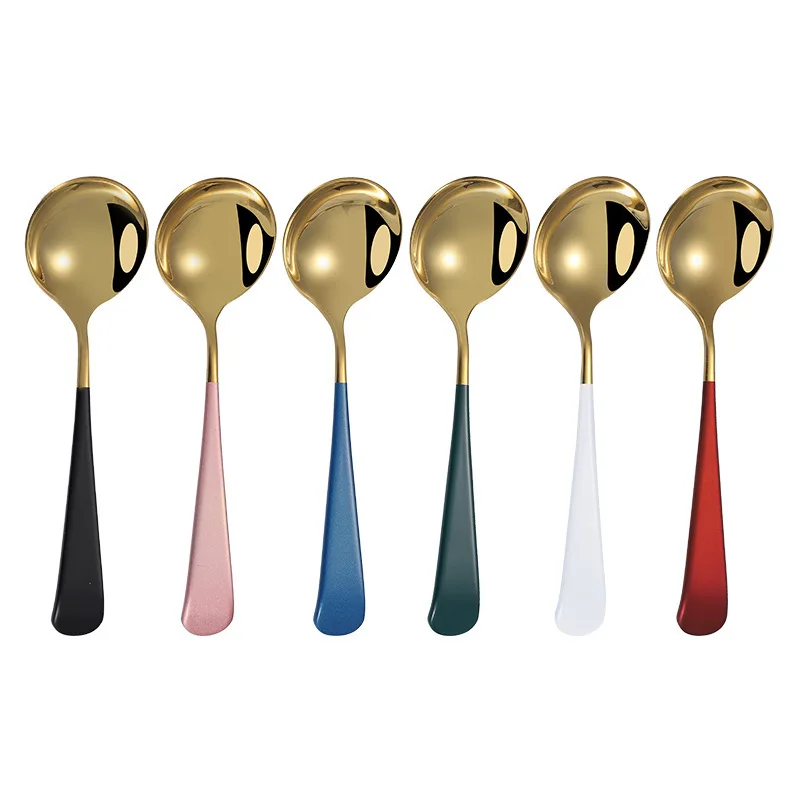 

Popular Colorful 304 Stainless Steel Spoon Round Heard Mirror Polishing Dessert Spoon, Silver/gold/rose gold/rainbow/black/gold+painted