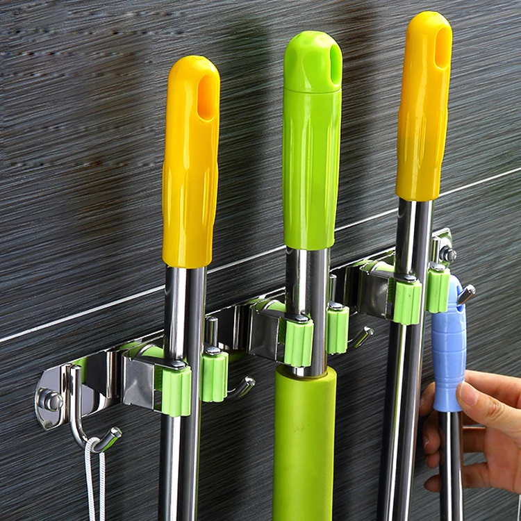 

Bathroom Organizer Wall Mounted Stainless Steel Mop And Broom Holder, Green, gray, blue, black