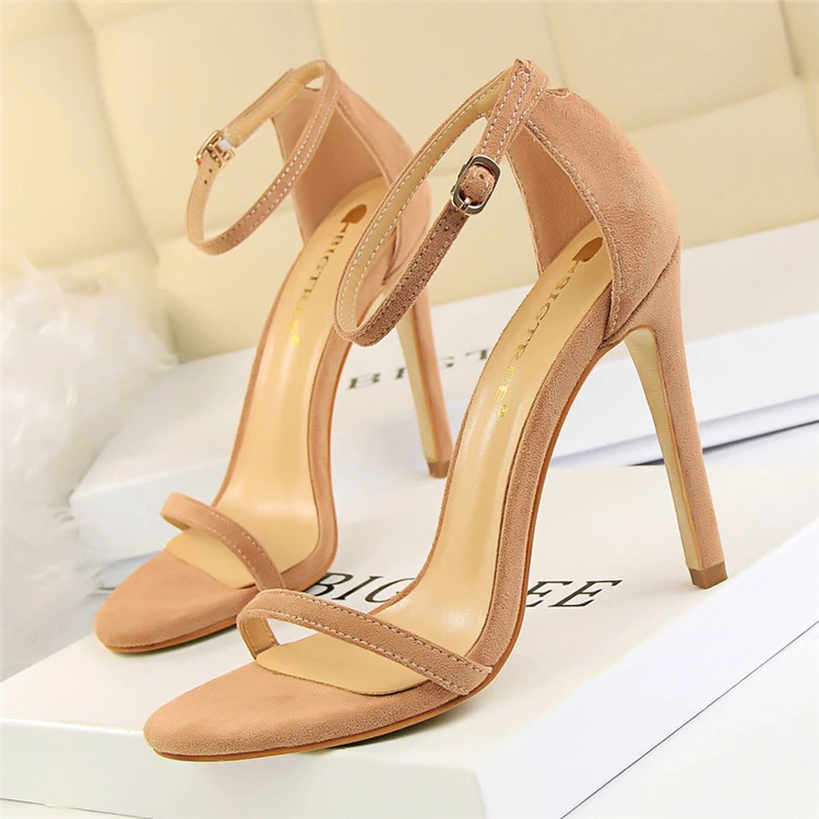 

European And American Style Fashion Suede Sexy Women's Sandals Ultra High Heel Open Toe One-sided Belt Summer High Heeled