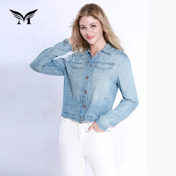 

Personalized customization spring wear button up turn-down collar ladies denim jackets and coats online