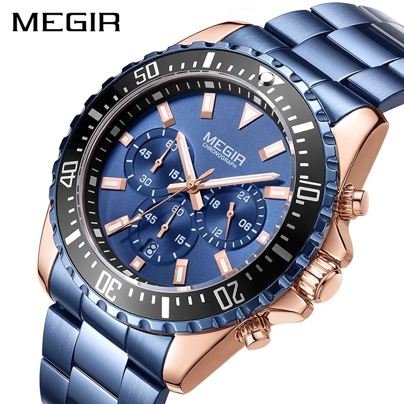 

2021 Megir 2064 High Quality Mens Quartz Wrist Watches Waterproof Luminous Chrono Luxury Men Steel Watch